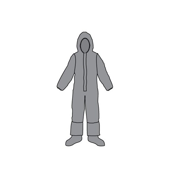 Disposable Coverallss, Hooded, L/XL, Elastic Wrist, Attached Boots Ankle, Heat Sealed/Taped Seam